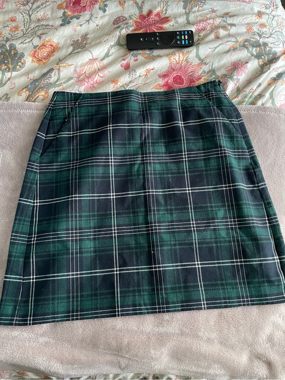 LOFT Green and Black Plaid Mini Skirt